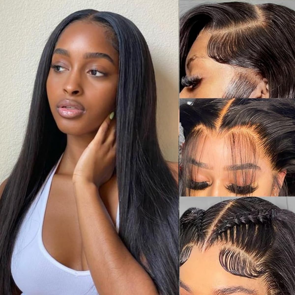 LICHANG 13x4 Lace Front Wigs Human Hair 200 Density Straight Glueless Wigs Human Hair Pre Plucked for Women 20 Inch