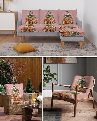 Miniatura 6 de Fundas de cojín para sofá de Navidad de ardillas rosadas, funda elástica para sofá con parte inferior elástica, fundas de sofá con copos de nieve de