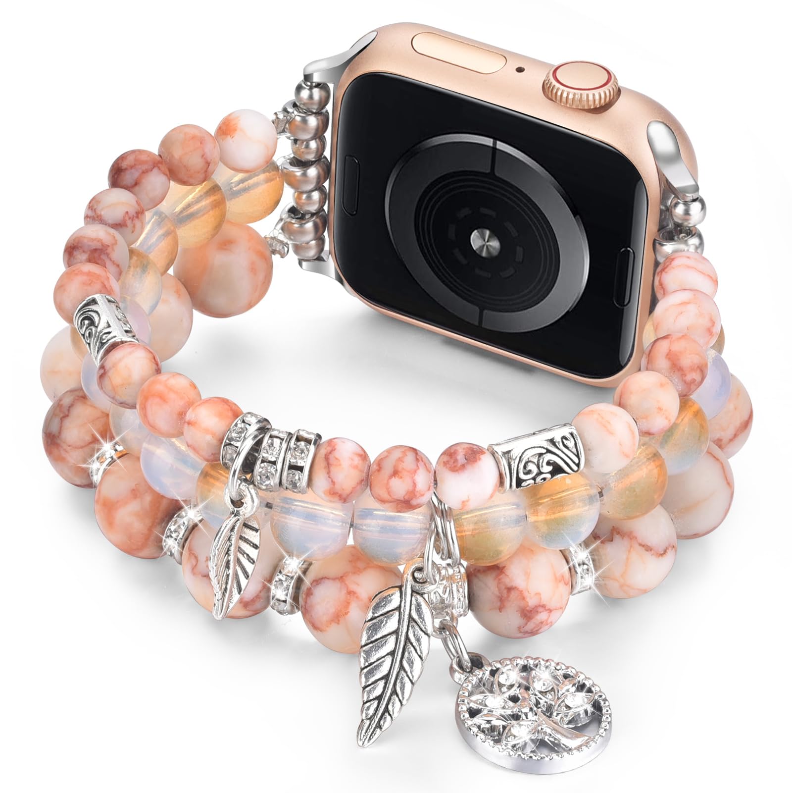 mofree beaded bracelet compatible for apple watch band 38mm 40mm 41mm women, fashion handmade crystal beads elastic stretchy charms strap for iwatch band series se 9 8 7 6 5 4 3 2 1