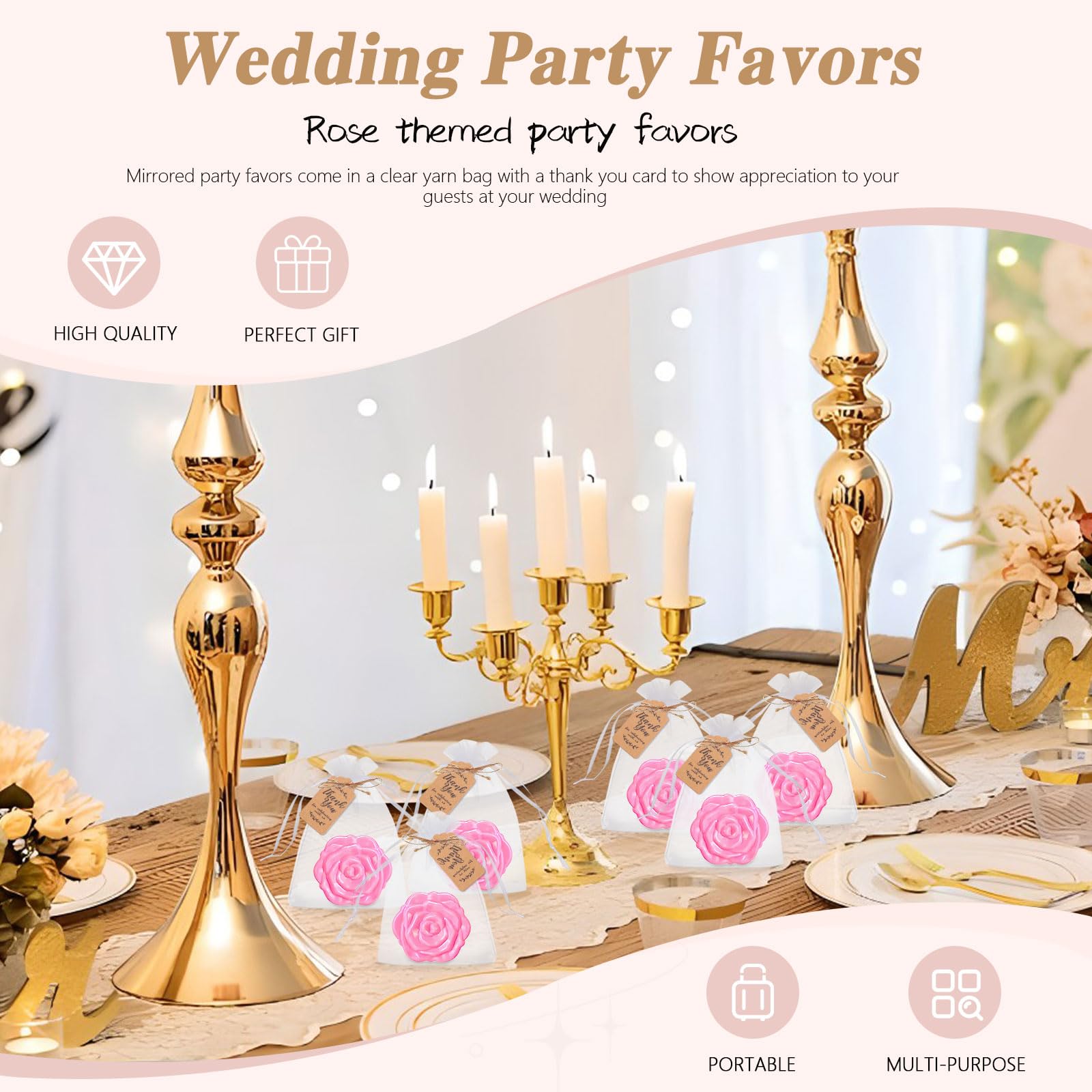 Set di 30 specchi compatti a forma di rosa, per matrimoni, bomboniere per feste di addio al nubilato per gli ospiti a forma di rosa, portatili, pieghevoli, con etichetta di ringraziamento