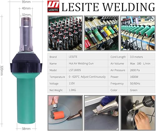 Miniatura 3 de Lesite 110V 1600W pistola de soldadura de aire caliente de plástico Herramientas de soldadura de mano soldador de techo de bandera