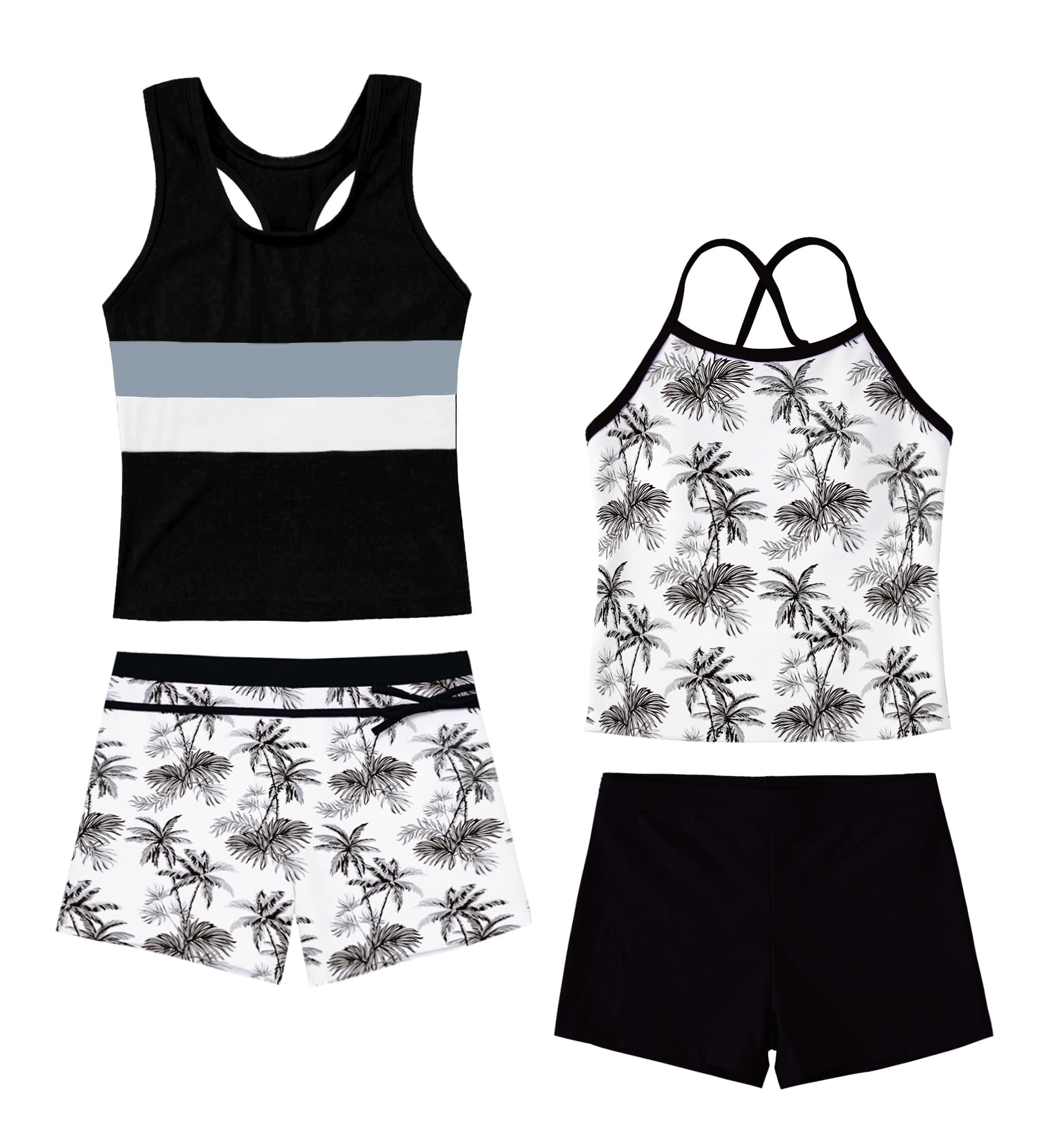 Akokvlar Girls Two Piece Bathing Suit Swimsuit Tankini Swimwear with Boyshort