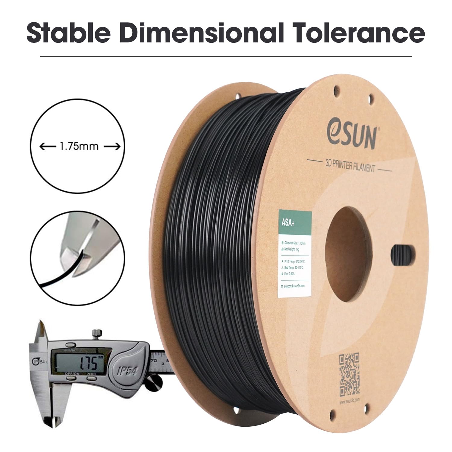 eSUN ASA+ Filament 1.75mm 1KG Spule Schwarz 3D Drucker Filament Wetterfest