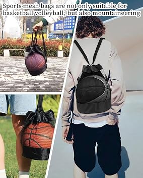 Unisex Drawstring Backpack,Basketball Carrying Bag,Single Ball Mesh Bag,Portable Gym Bag, Durable Oxford Sports Bag(Black)