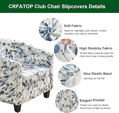 Miniatura 4 de CRFATOP Fundas para silla de club de 2 piezas, fundas para sillón de bañera, fundas de sillón con estampado suave y redondo para silla de sofá,