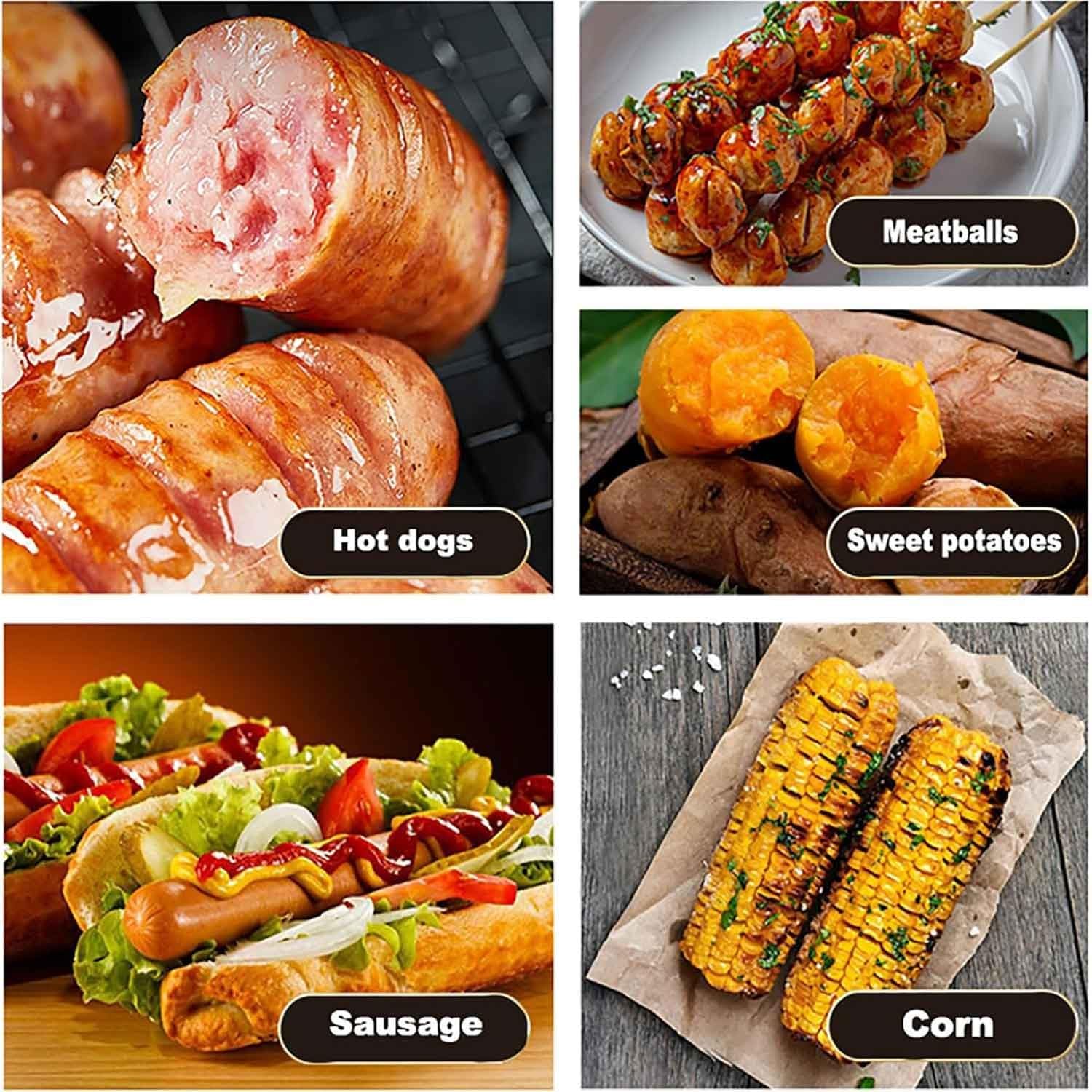 Máquina Comercial for Hacer Perritos Calientes, Parrilla giratoria de 360° for Salchichas, Parrilla automática for Perritos Calientes de 600 W con Bandeja de Aceite, for Uso Comercial y Familiar.
