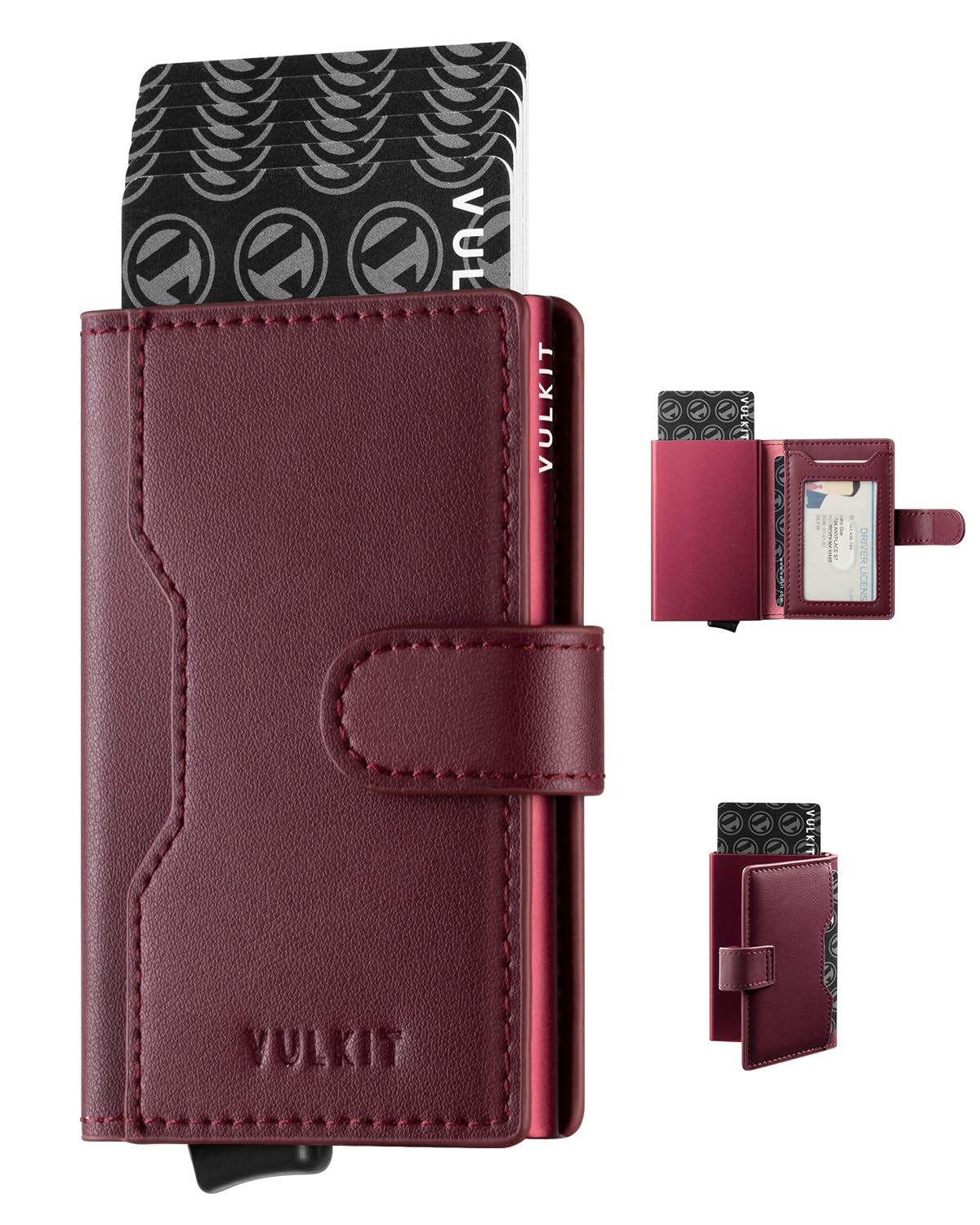 VULKIT Slim Bifold Pop up Wallet Minimalist Leather Card Holder RFID Blocking Metal Card Case with ID Window for Women