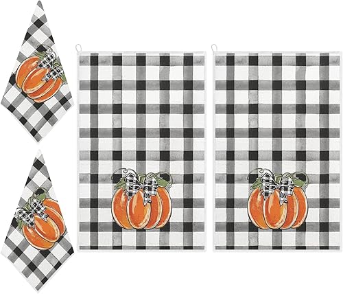 Juego de 2 toallas de cocina de color naranja y verde otoñal, 18 x 28 pulgadas, de microfibra, suaves, reutilizables, superabsorbentes, para