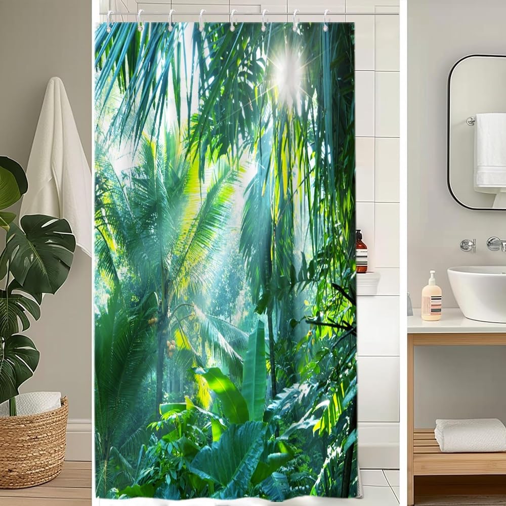 Cortina de Ducha de Hoja Eucalipto, Cortinas de Ducha Verde Oro Abstracto Planta Cortinas de Baño Antimoho Impermeable Lavable Tejido de Poliéster Cortina Ducha con 12 Ganchos 120x200cm — view 47