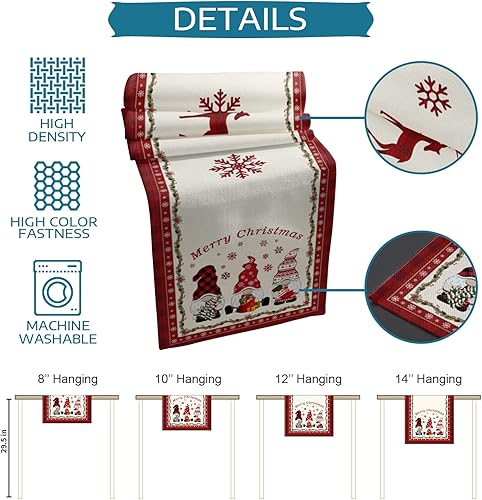 Miniatura 6 de Camino de mesa de gnomo de Navidad, diseño de búfalo de búfalo, copos de nieve, mantel de invierno de temporada para Navidad, decoración de mesa de