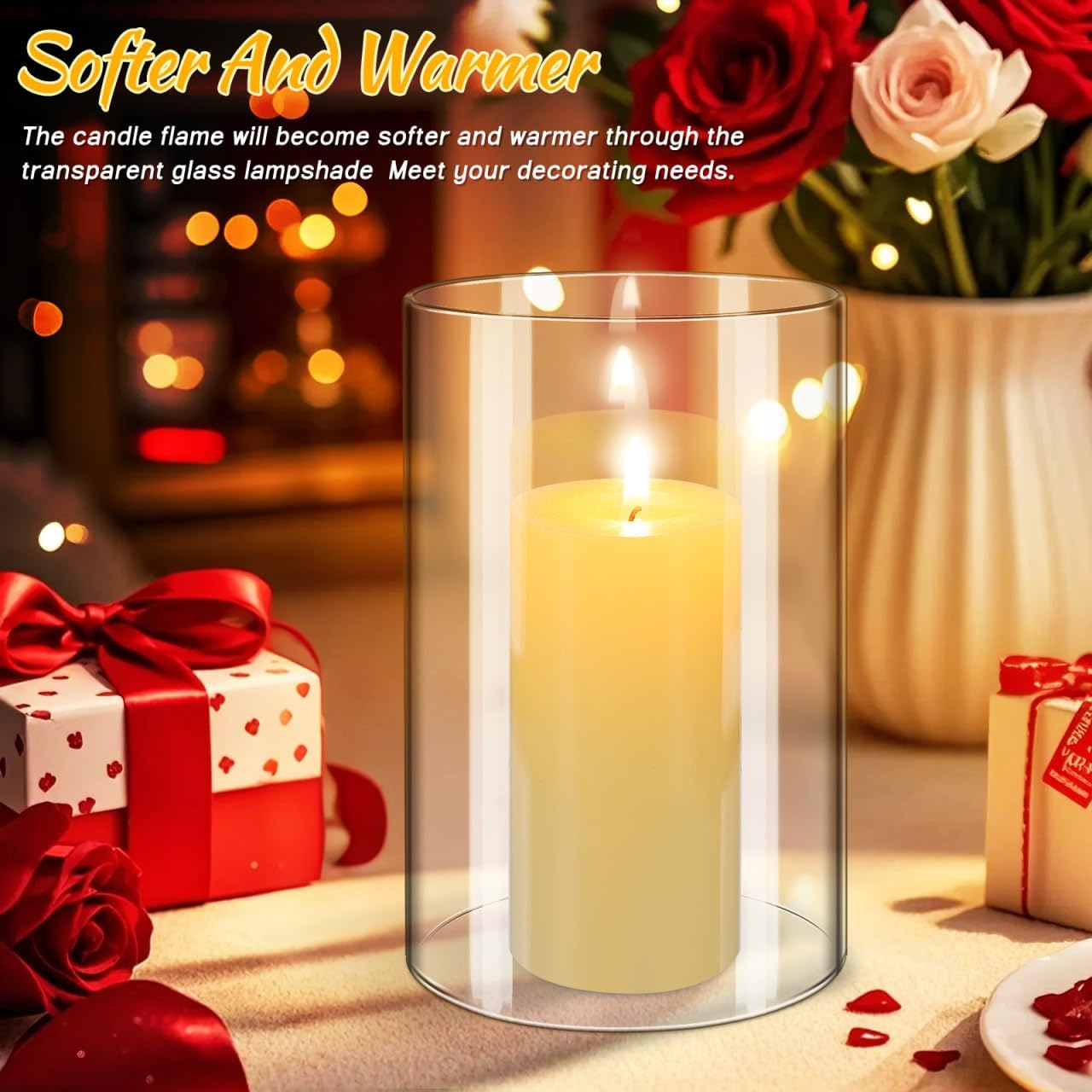 Cabilock 2pcs Glass Cylinder Candle Holder, Clear Pillar Candle Shade, Open Ended Hurricane Sleeve for Wedding Table Centerpiece and Home Decor