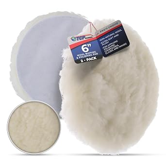 TCP Global Premium 6 Inch Wool Buffing Pads 2 Pack - 100% Natural Wool