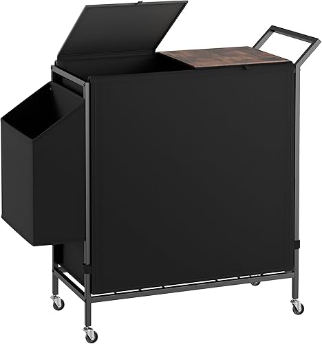 Cesta de lavandería con ruedas, carrito de lavandería con ruedas resistentes, canasta grande para ropa con tapas y bolsa dividida, color negro