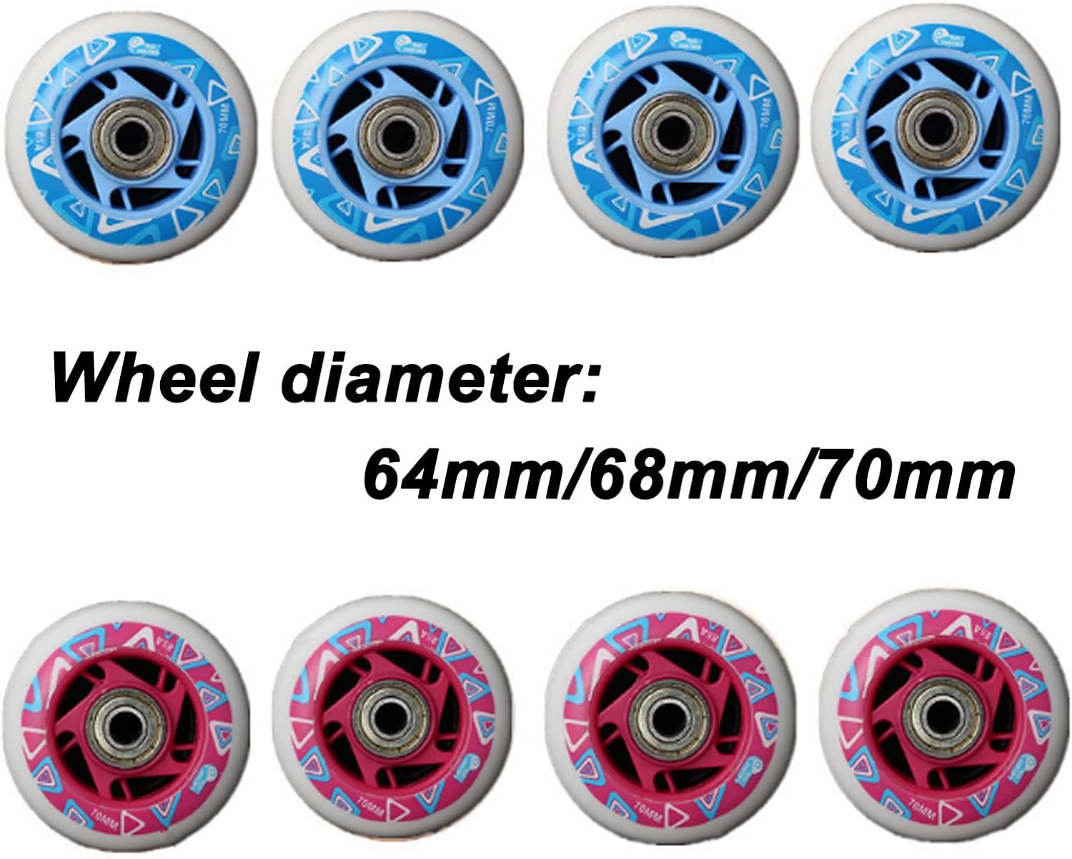 Roller Skate Wheels Outdoor/Indoor 64MM/68MM/70MM Inline Roller Skate Wheels 85A with Bearing Wheels Wheel Replacement (8-Pack)