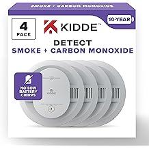 Kidde Smoke &amp; Carbon Monoxide Detector, 10-Year Battery Powered, LED Warning Light Indicators, 4 Pack