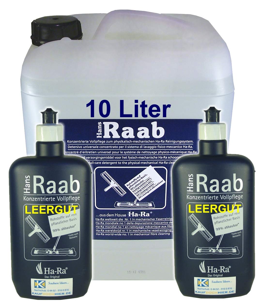 Hans Raab Soin concentré complet 10 litres avec 2 flacons doseurs de 500 ml (vides) I Nettoyant universel pour la maison, le jardin et la voiture I Nettoyant universel I Nettoyant universel