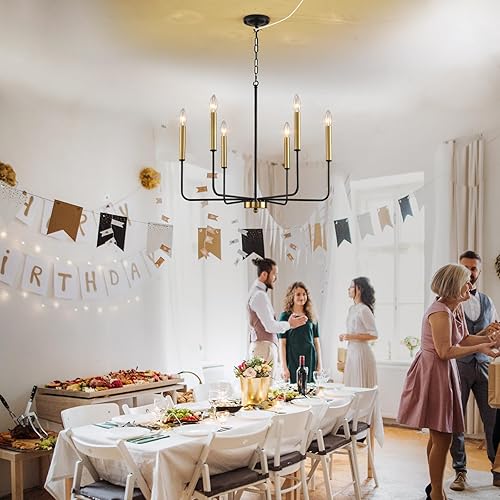Miniatura 7 de HOXIYA Lámpara de araña regulable con cable de 25.6 pulgadas, 6 luces negras y doradas, moderna lámpara de casa de campo para comedor, estilo