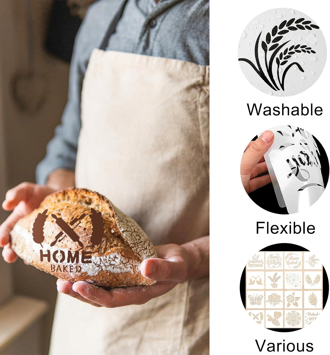 16 PCS Sourdough Bread Stencils for Baking 5.9 X 5.9 Inch Artisan Baking Tool Set Reusable Templates for Cookie, Cake and Pie Decorating 16 Styles