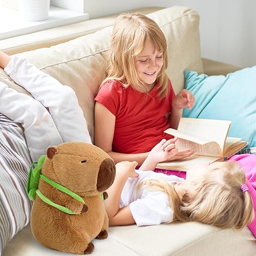 Miniatura 7 de Ditucu Lindo juguete de peluche Kawaii Capybara de Capybara con mochila de tortuga, regalos para abrazar para niños, marrón, 13 pulgadas