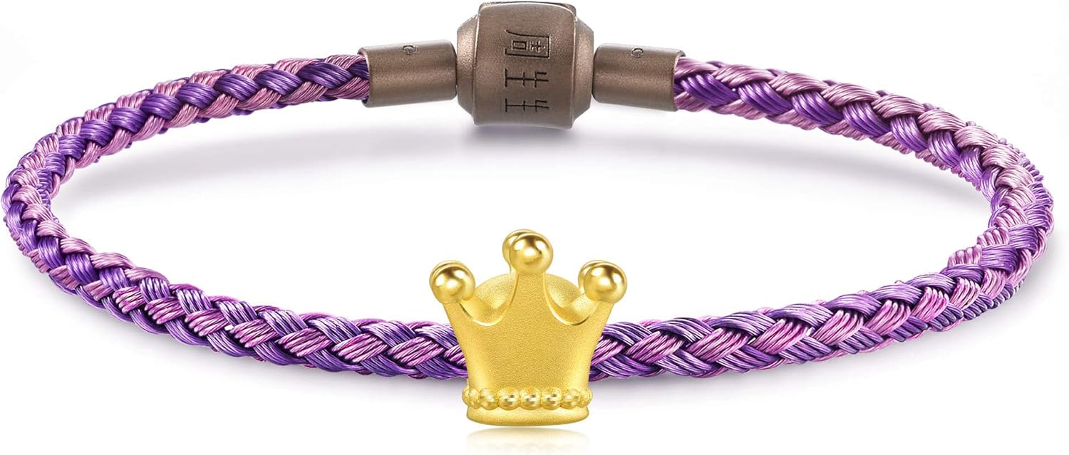 CHOW SANG SANG 999 24K Gold Charme Princess Tiara Crown Mini Charm Bracelet for Women 92313C