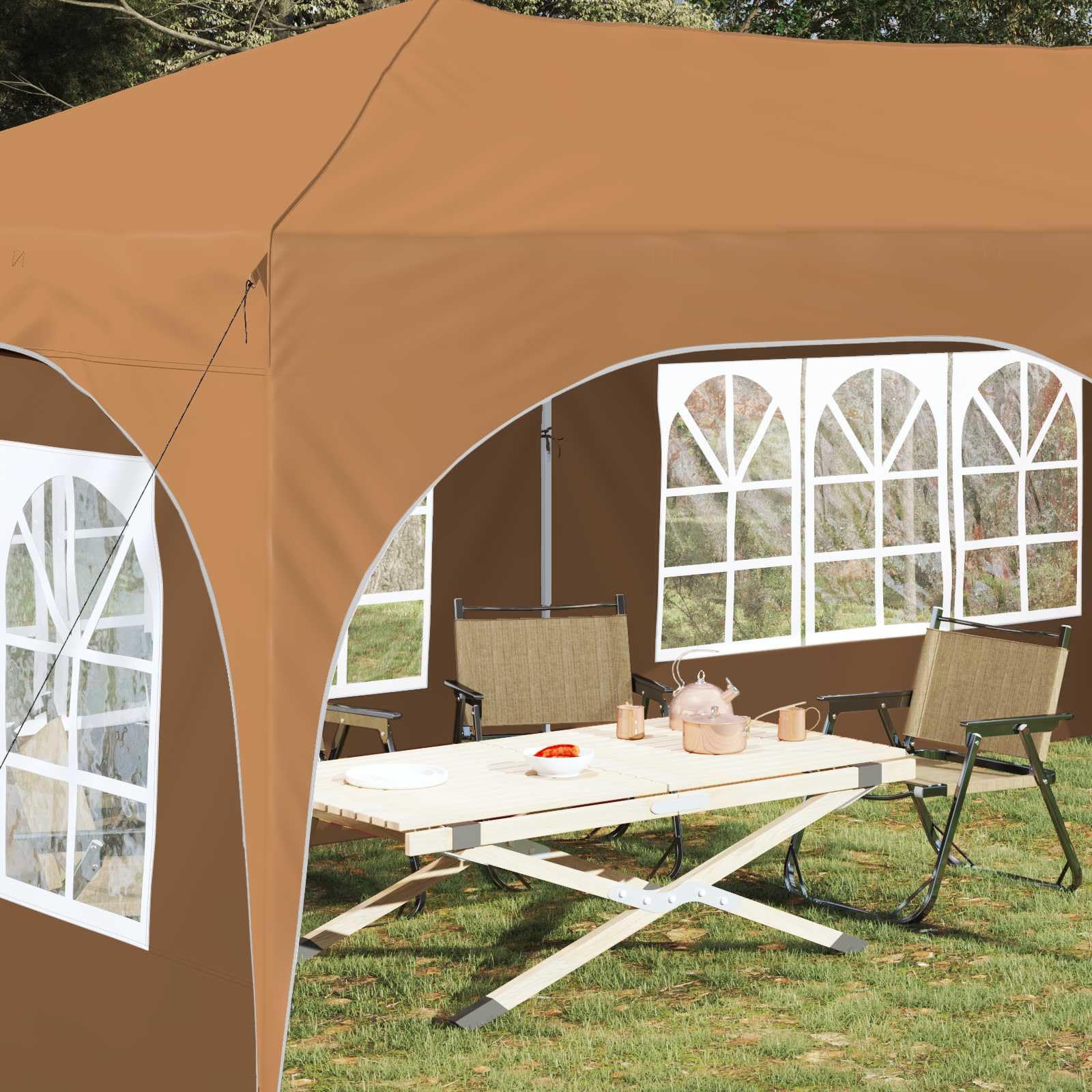 Namiot imprezowy Pop-up z wytrzymałego materiału Oxford 575 x 288 x 245 cm, beżowy, z ochroną przed promieniowaniem UV i wodoszczelnym dachem, składany i z regulacją wysokości, do ogrodu, na