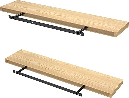 Miniatura 8 de Lufia Estantes flotantes de pared, juego de 2, MDF con soportes invisibles, almacenamiento moderno para dormitorio, baño, sala de estar, cocina