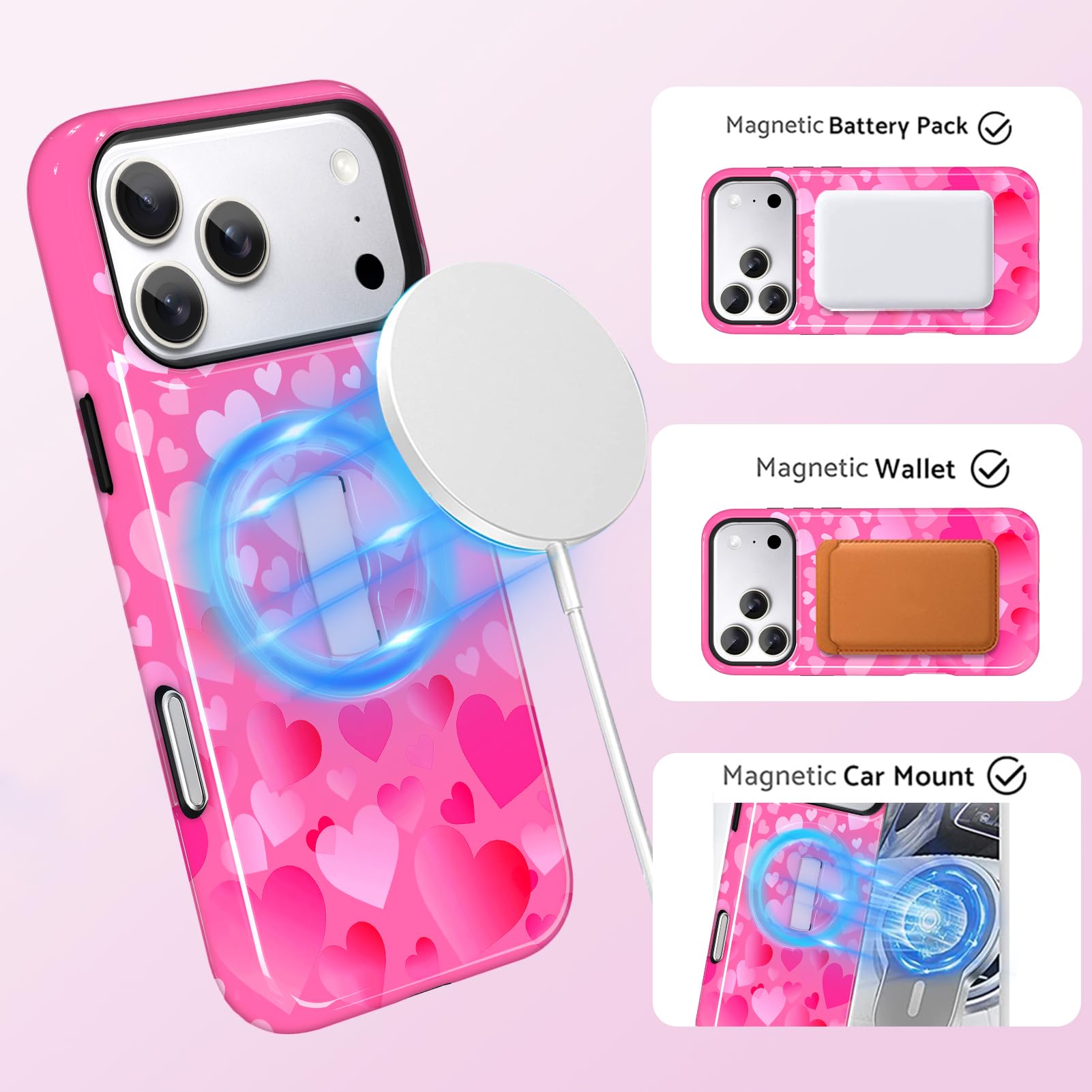 Custodia per iPhone 17 Pro Max, con supporto a strappo, motivo | Compatibile con MagSafe, cover magnetica per telefono, TPU morbido e PC rigido, cavalletto con cinturino per le dita