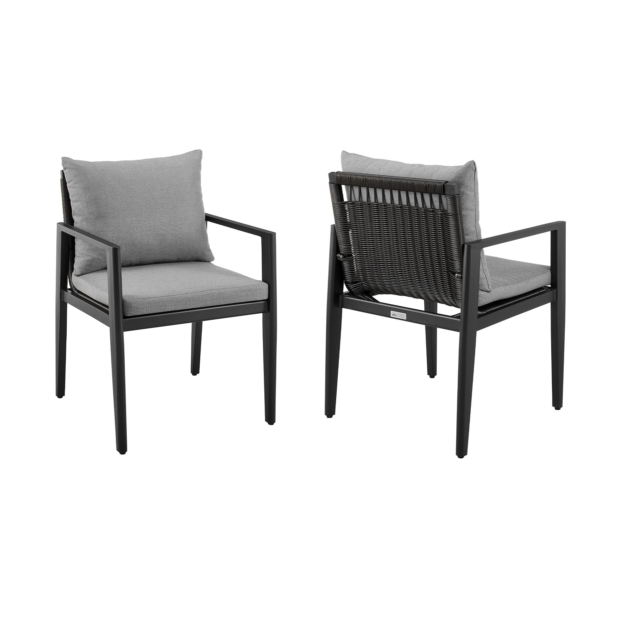 Photo 1 of ***SEE NOTES***
Armen Living Grand Modern Indoor Outdoor Patio Accent Dining Chair, Set of 2, Black and Gray with Arms