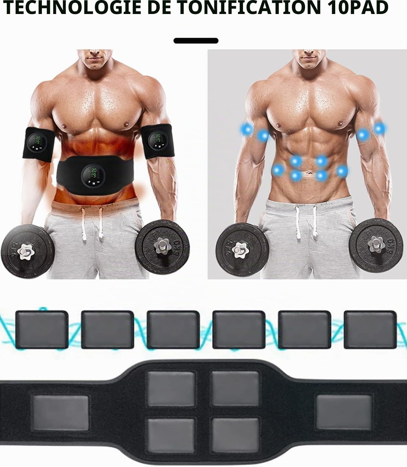 Ceinture abdominale Next Gen Ultra Muscle Fitness, ceinture de tonification réglable, 12 modes et 19 niveaux d'intensité, raffermissement musculaire, équipement d'entraînement de renforcement pour les