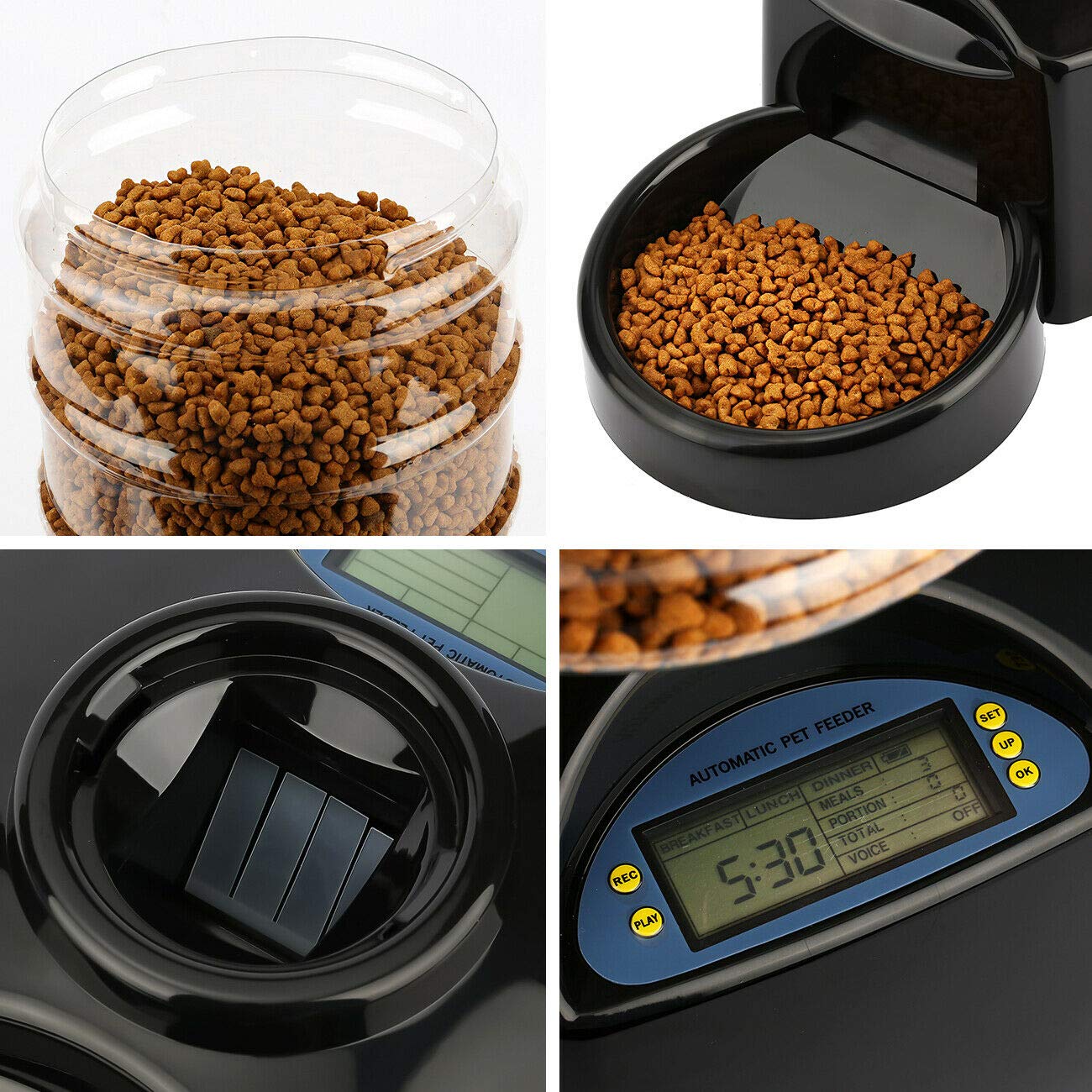 Alimentador Automático De Alimentos para Gatos, Perros y Conejos con Temporizador, Dispensador De Alimentos con 3 Comidas a Intervalos Regulares Se Pueden Registrar 5.5L (Negro)