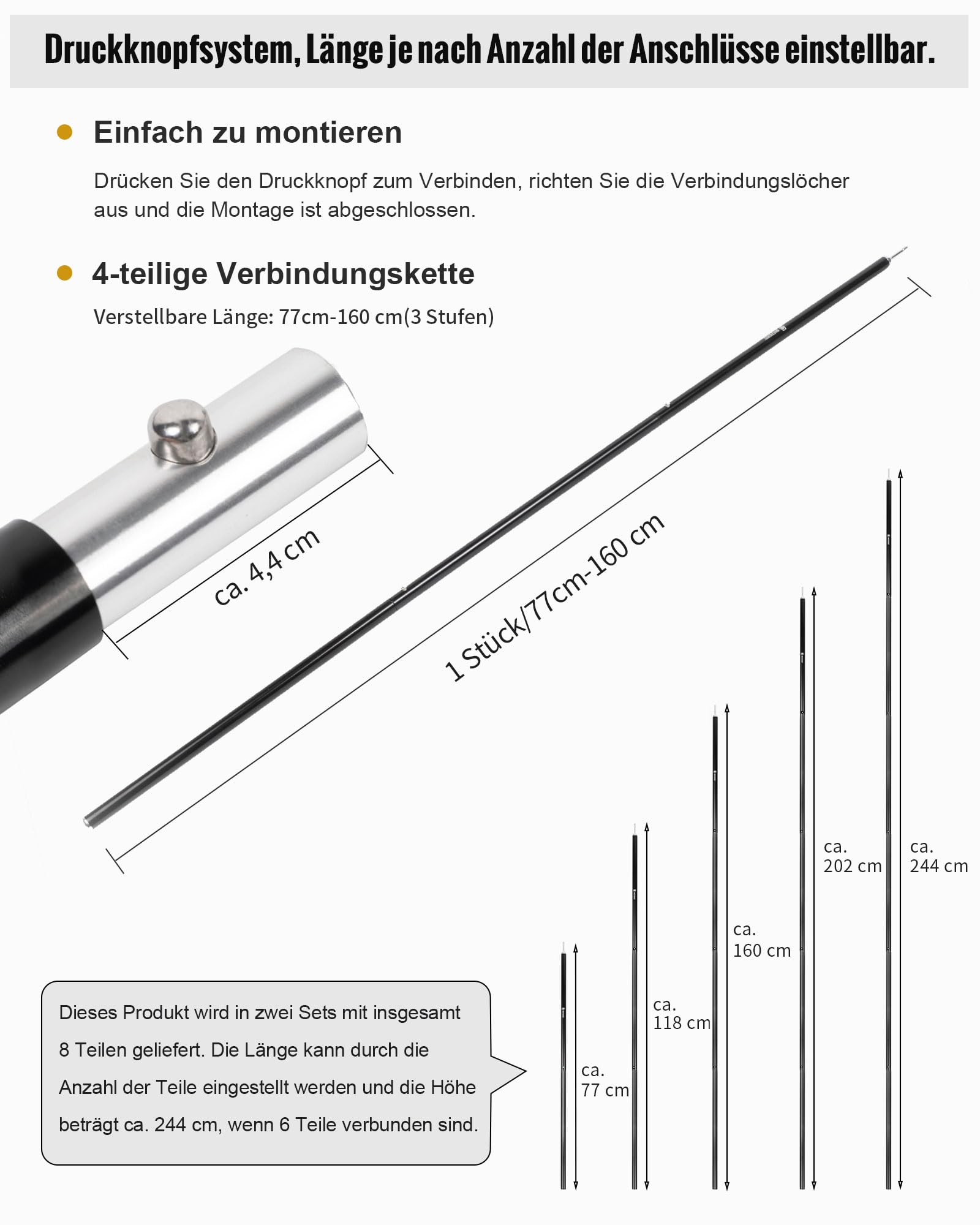OneTigris Lot de 2 piquets de tente légers en alliage d'aluminium 7075, réglables et extensibles (160 cm)