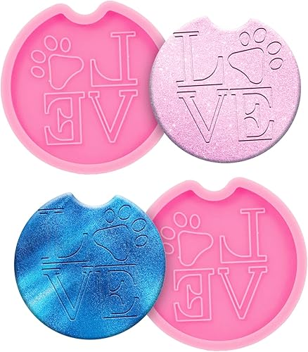 2 paquetes de posavasos de auto con diseño de pata de perro, moldes de silicona de resina epoxi para portavasos de automóvil, portavasos de