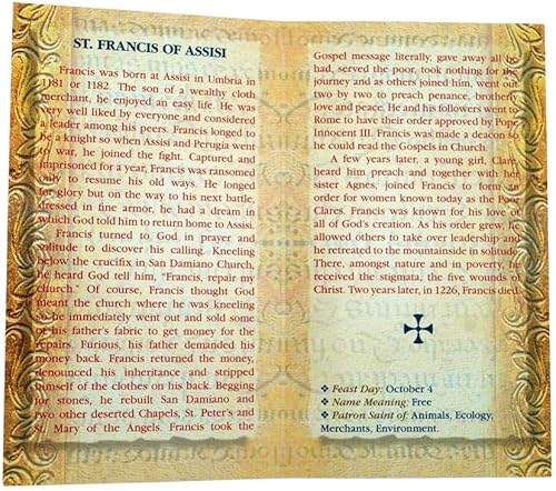 Miniatura 1 de William J. Hirten Tarjeta Santa Católica Deluxe con Oraciones Tradicionales (San Francisco de Asís)