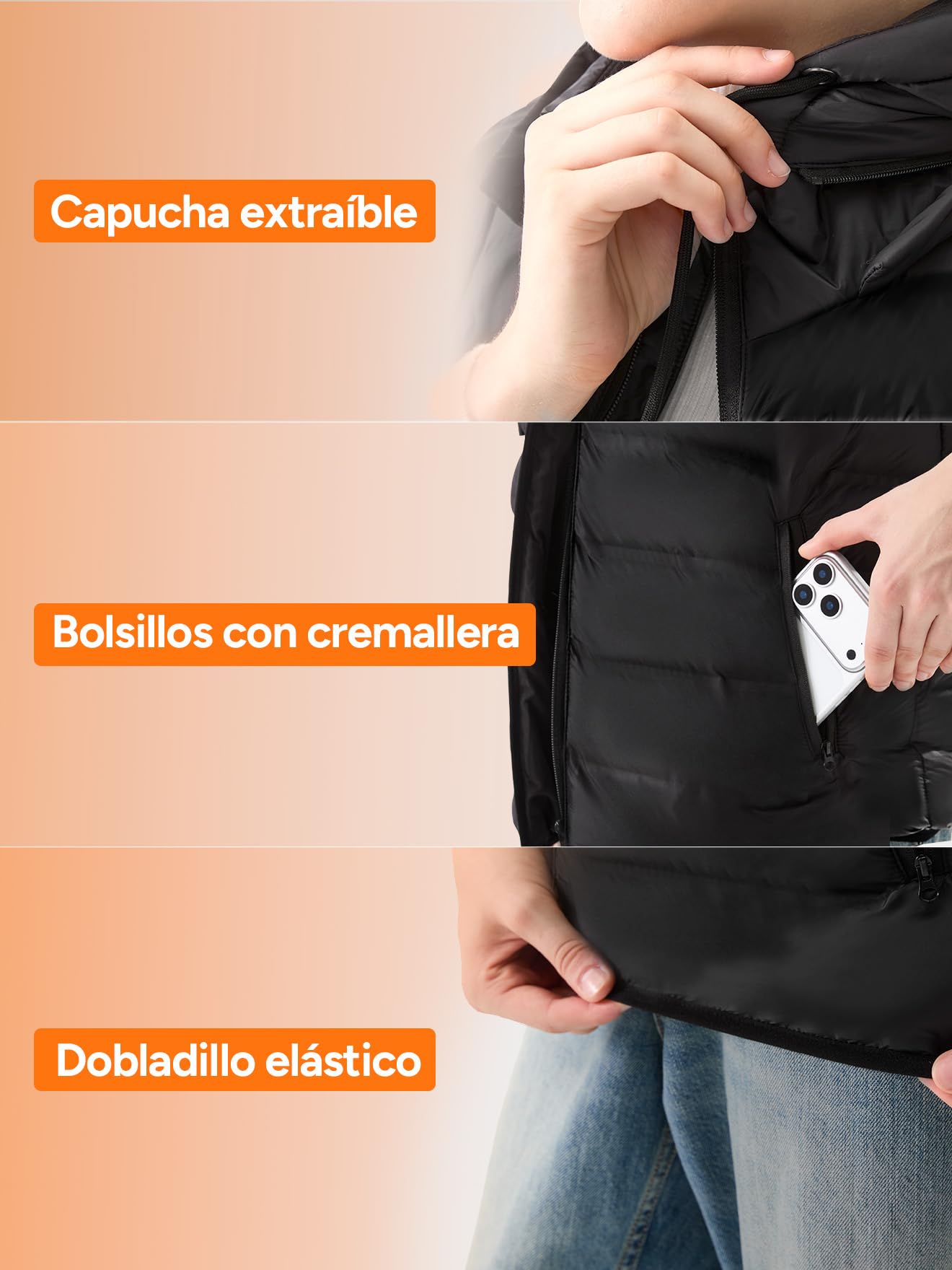 DR.PREPARE Chaleco Calefactable con Capucha para Hombre y Mujer, Batería de 7,4 V 16000 mAh, 3 Niveles de Calefacción 10 Zonas Chaleco Térmico para Esquí Pesca Senderismo Camping