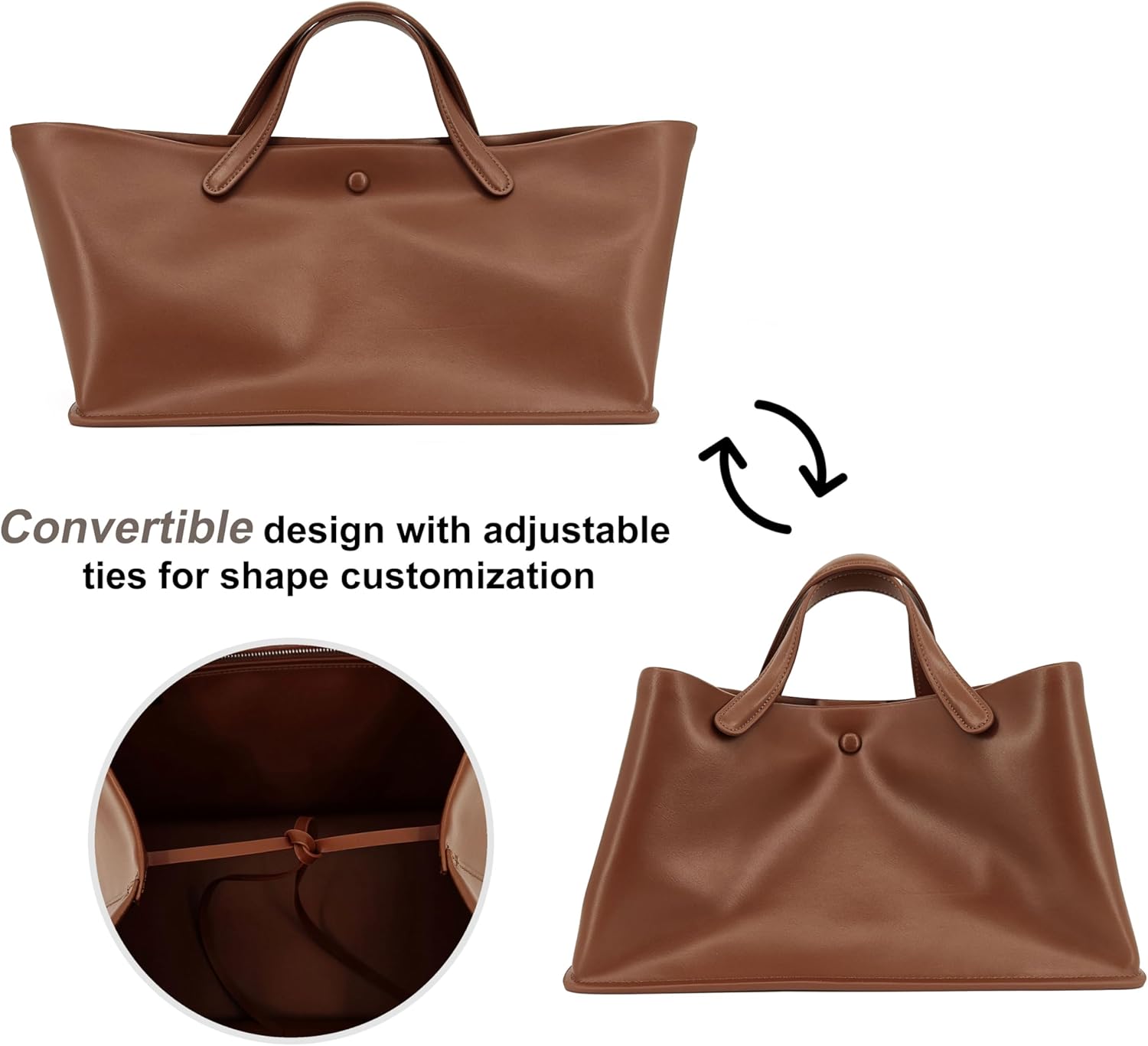 2Pcs Set, Large Coated Leather Tote Bag for Women, Casual Designer Detachable Crossbody Shoulder Bag,Top Handle Purse - Image 4