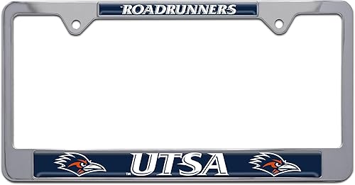 Miniatura 1 de UTSA - Marco de metal para matrícula de la Universidad de Texas en San Antonio (mascota cromada)