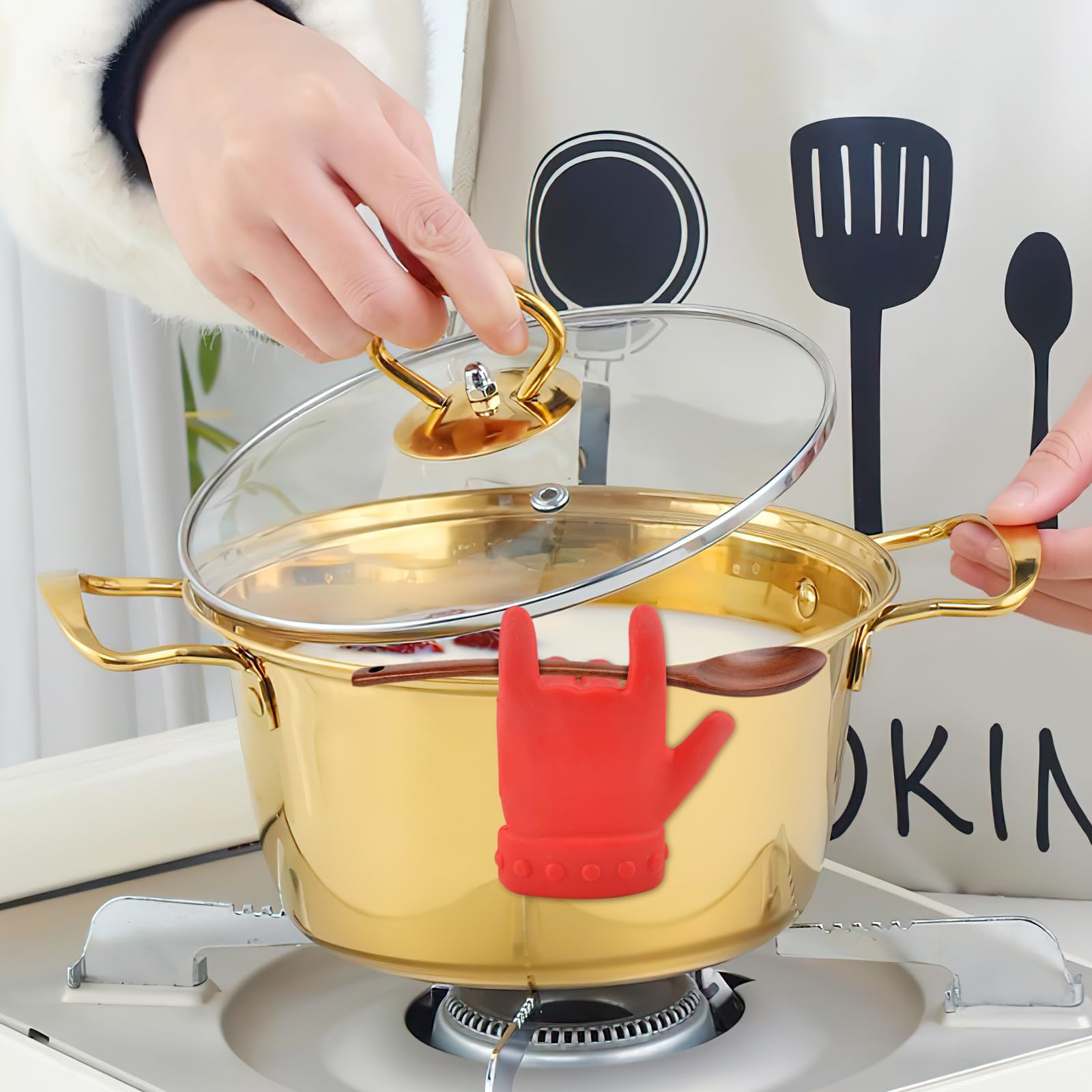 Porta Cucchiaio In Silicone BRISKORE - Con Sollevatore Coperchio, Design Rock - Foto 9