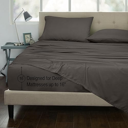 Miniatura 3 de ROYALE LINENS Juego de sábanas de 300 hilos 100% algodón peinado de fibras largas, 4 piezas, 1 sábana bajera, 1 encimera y 2 fundas de almohada,