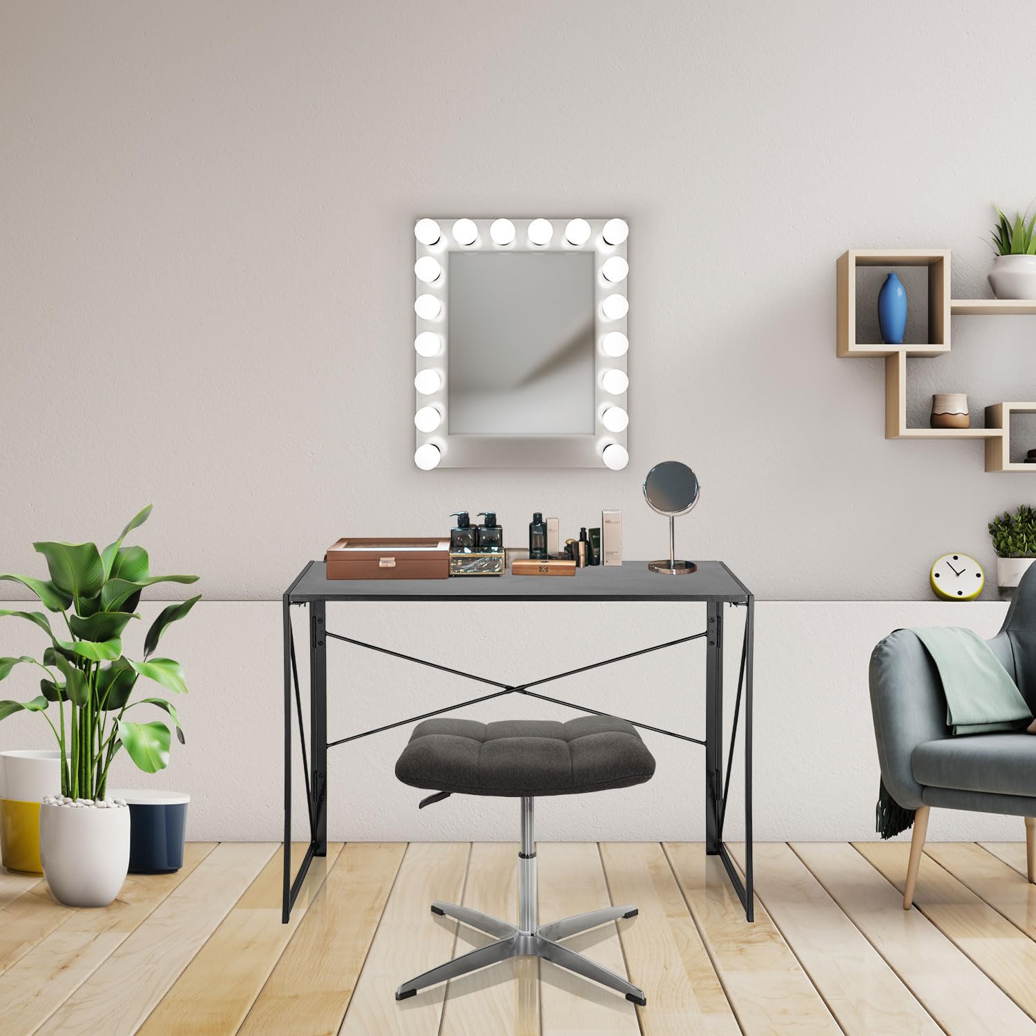 HJH Office 671005 Sgabello con Sedile Imbottito SARANTO Tessuto, regolabile in altezza, Pouf in stile retró, Nero