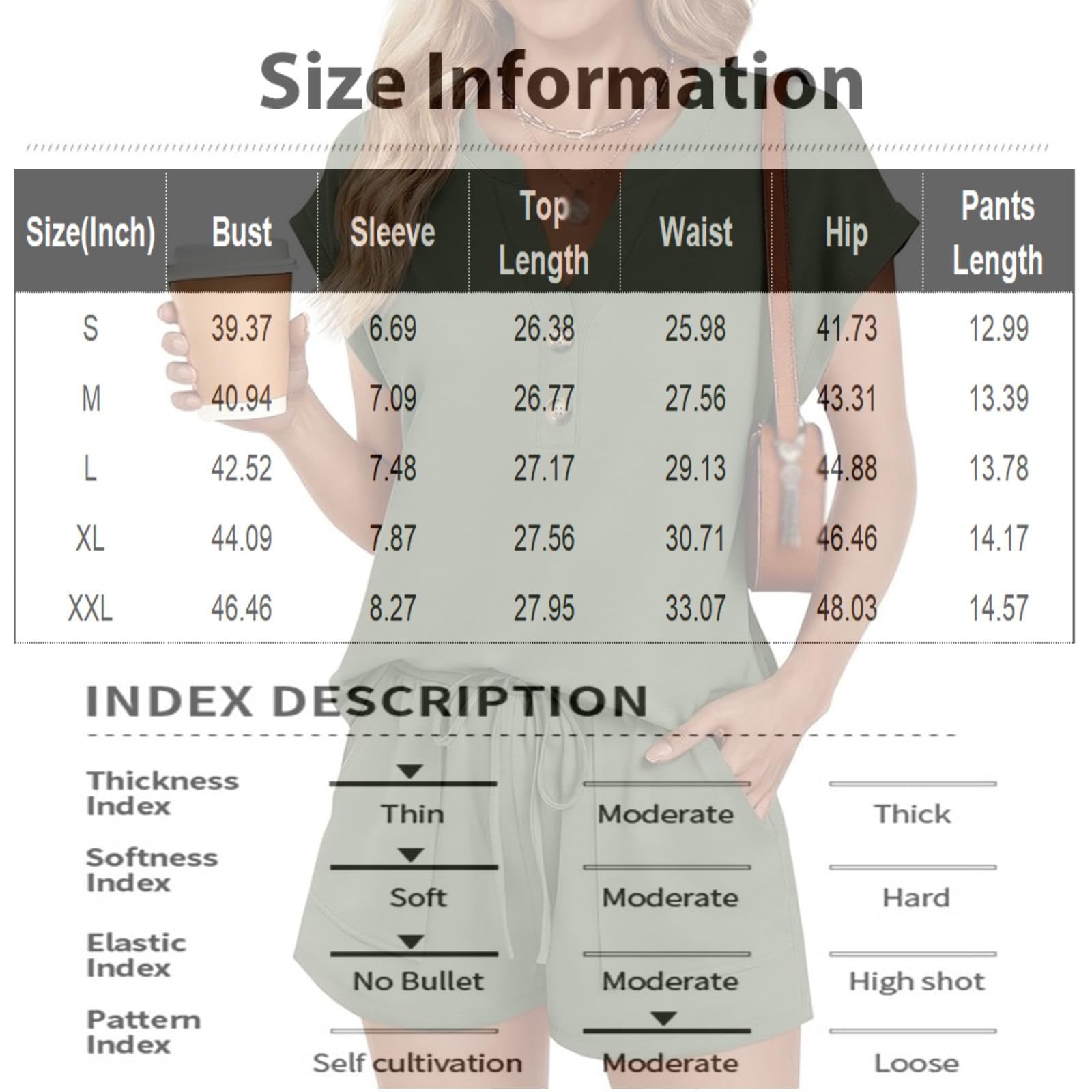 Genérico Conjunto de dos piezas para mujer: top con cuello en V y botones, shorts con cordón ajustable. Conjunto casual de dos piezas para estar en casa durante el verano.