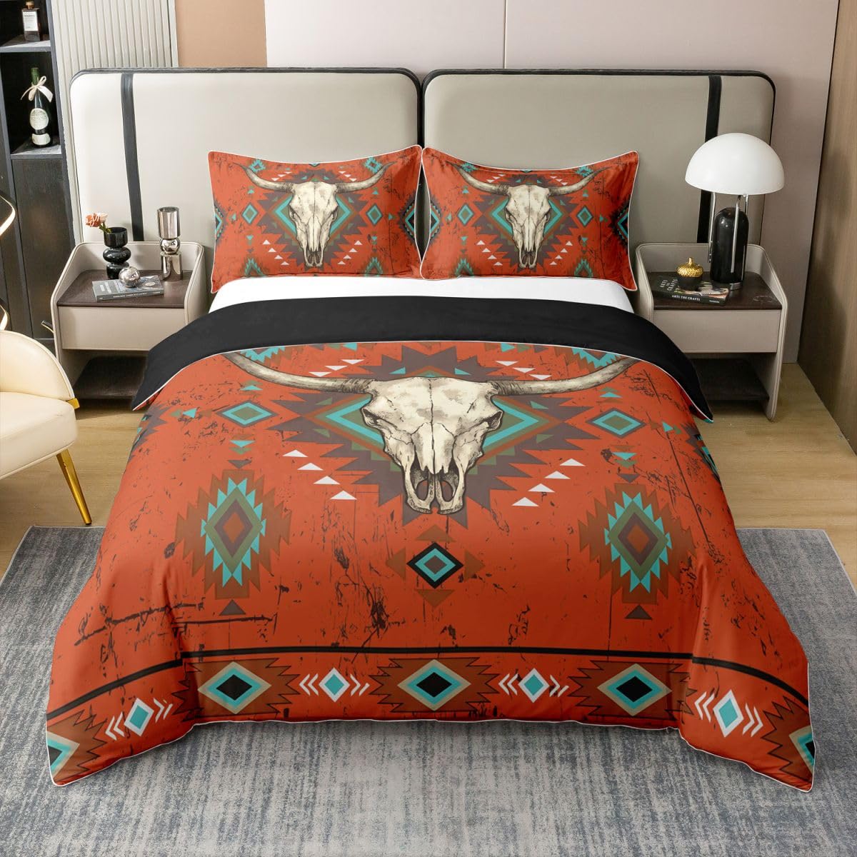 Housse de couette ethnique 200x200 en pur coton de qualité supérieure orange