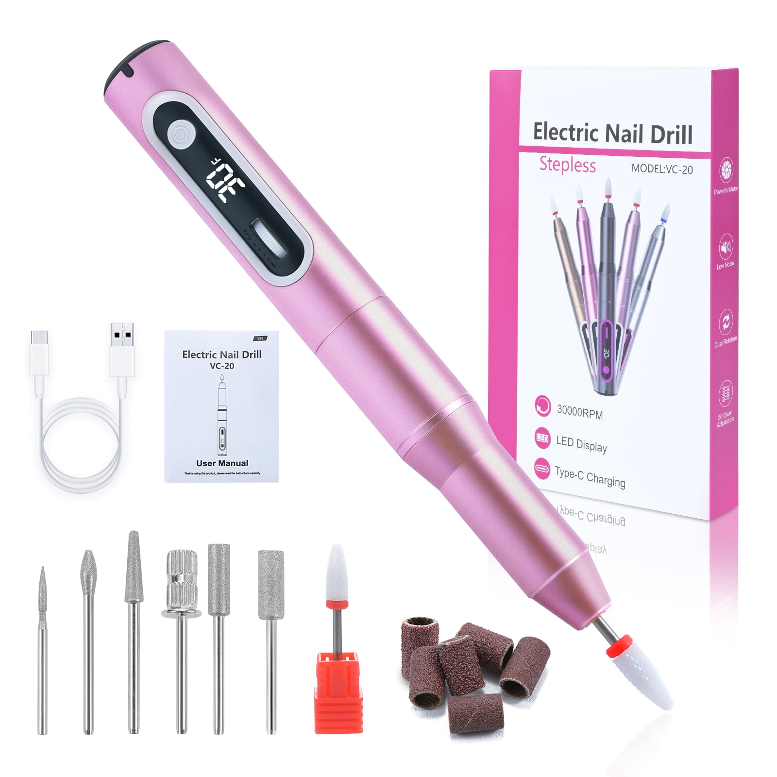 CIMOYBAI Elektrische Nagelfräser, 30000 U/Min Nagelfräser für Gelnägel, Maniküre Set Elektrisch für Gel- und Acrylnägel, Elektrische Nagelfeile mit Lcd-Display, Professionelle Nagelfräser