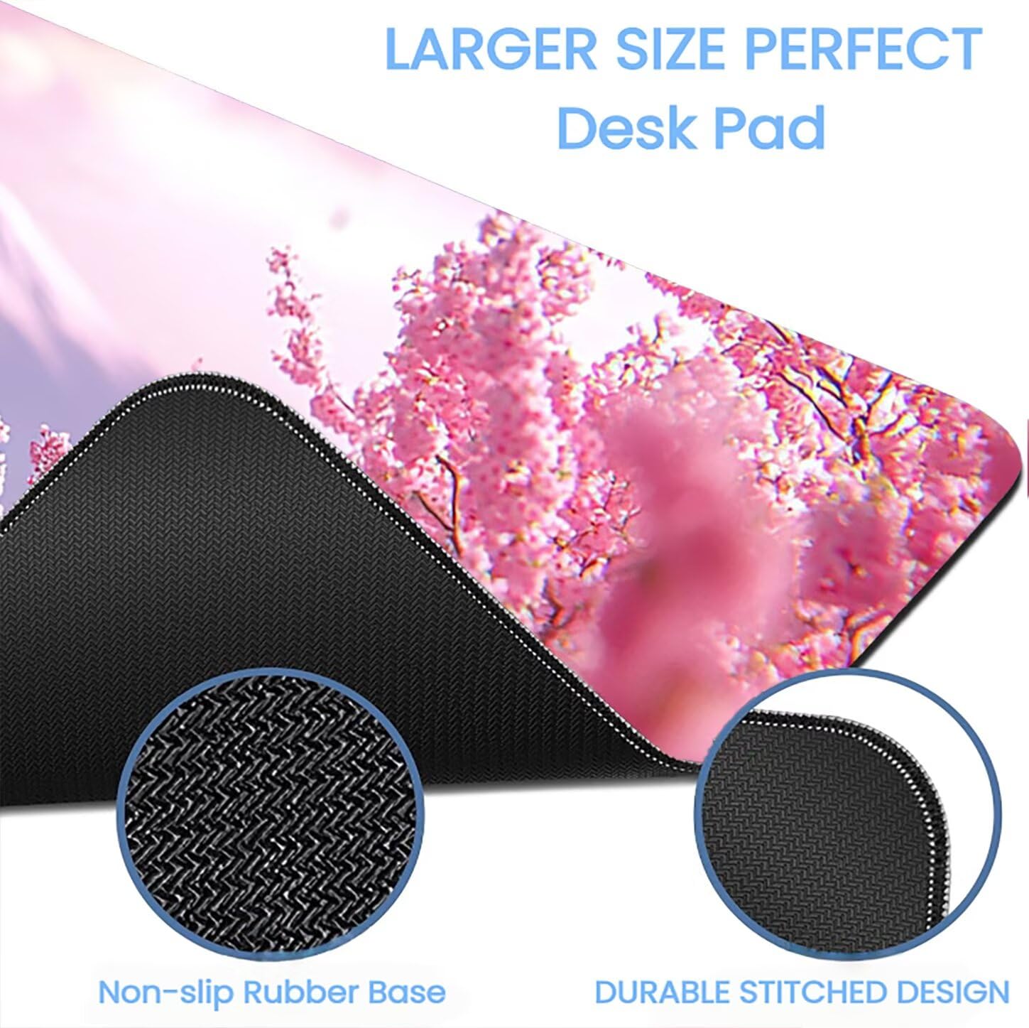 Lpfieonn Kirschblüten Großes Schreibtischunterlage, XXL Schreibtischunterlagen, Landschaft XXL Gaming Mousepad mit Vernähter Rand und Rutschfeste Gummibasis, für Hause/Büro 120x60cm PF-2759