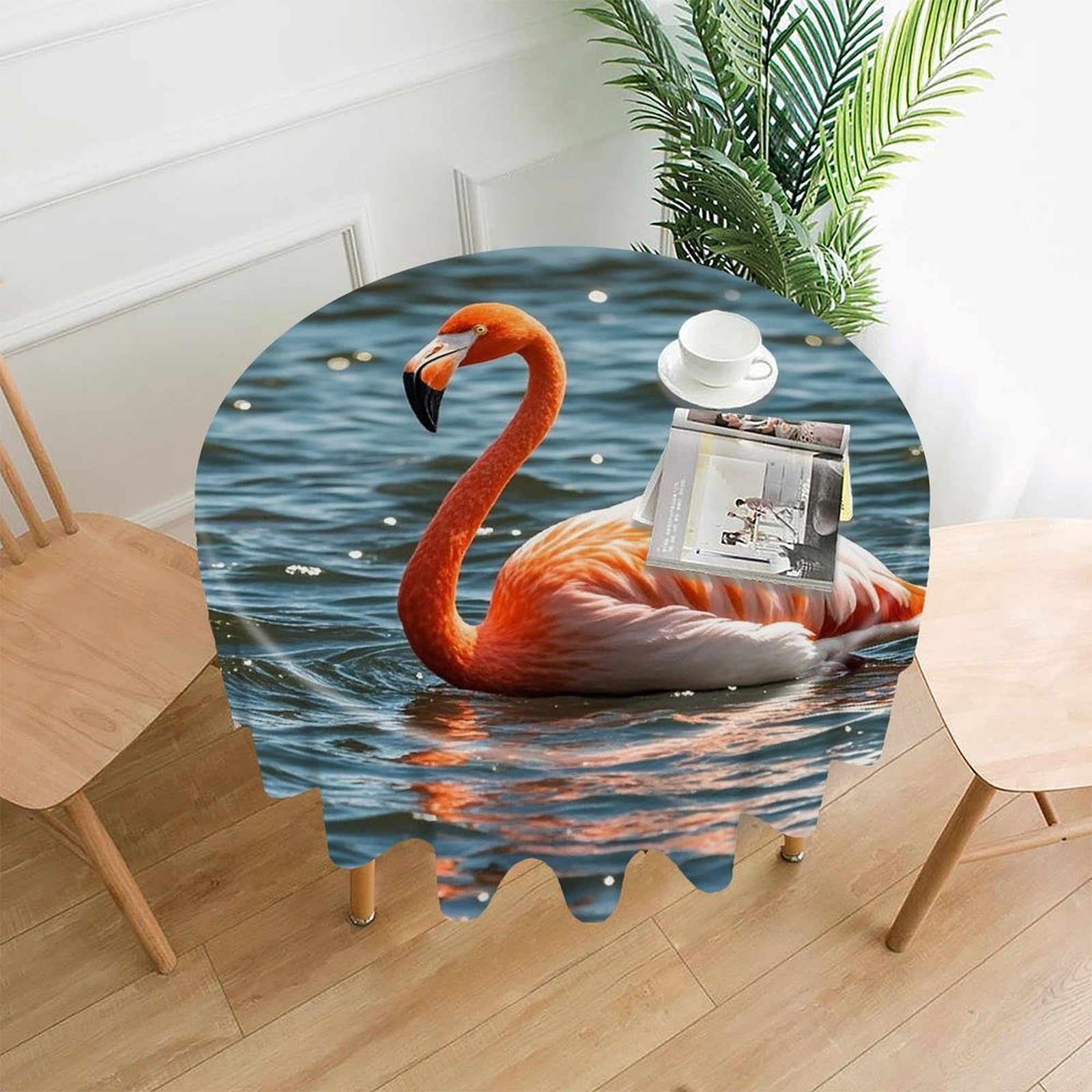 VstaDank Flamingo Tablecloth Easy to Clean Polyester Round Table Cover Washable Round Table Cloth Wrinkle-Free Circle Decoration Tablecloth for Kitchen Dining Room 60"