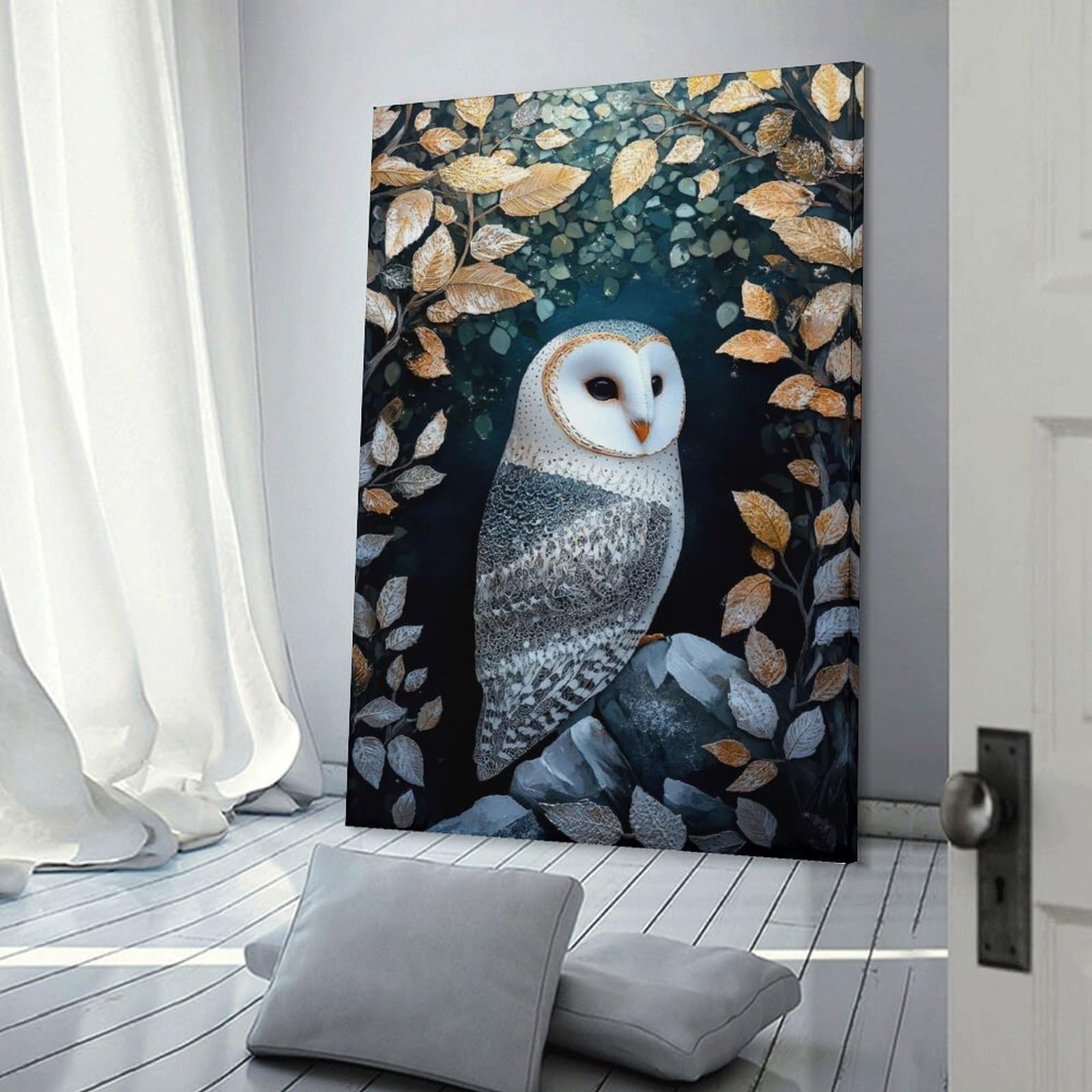 Junmoney Wall Decor Canvas Print Barn Owl in Forest, 24x36inch(60x90cm), for Study, Office Or Apartment Decor, Canvas Artwork with Gifting Potential