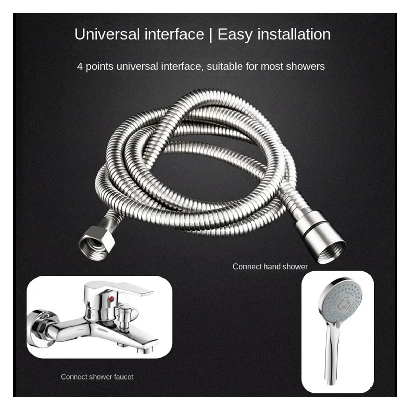 Manguera de ducha flexible de 1,5 m de acero inoxidable SUS304 extensible para jardín, accesorios de baño, color negro y 1 unidad, diseño a prueba de fugas