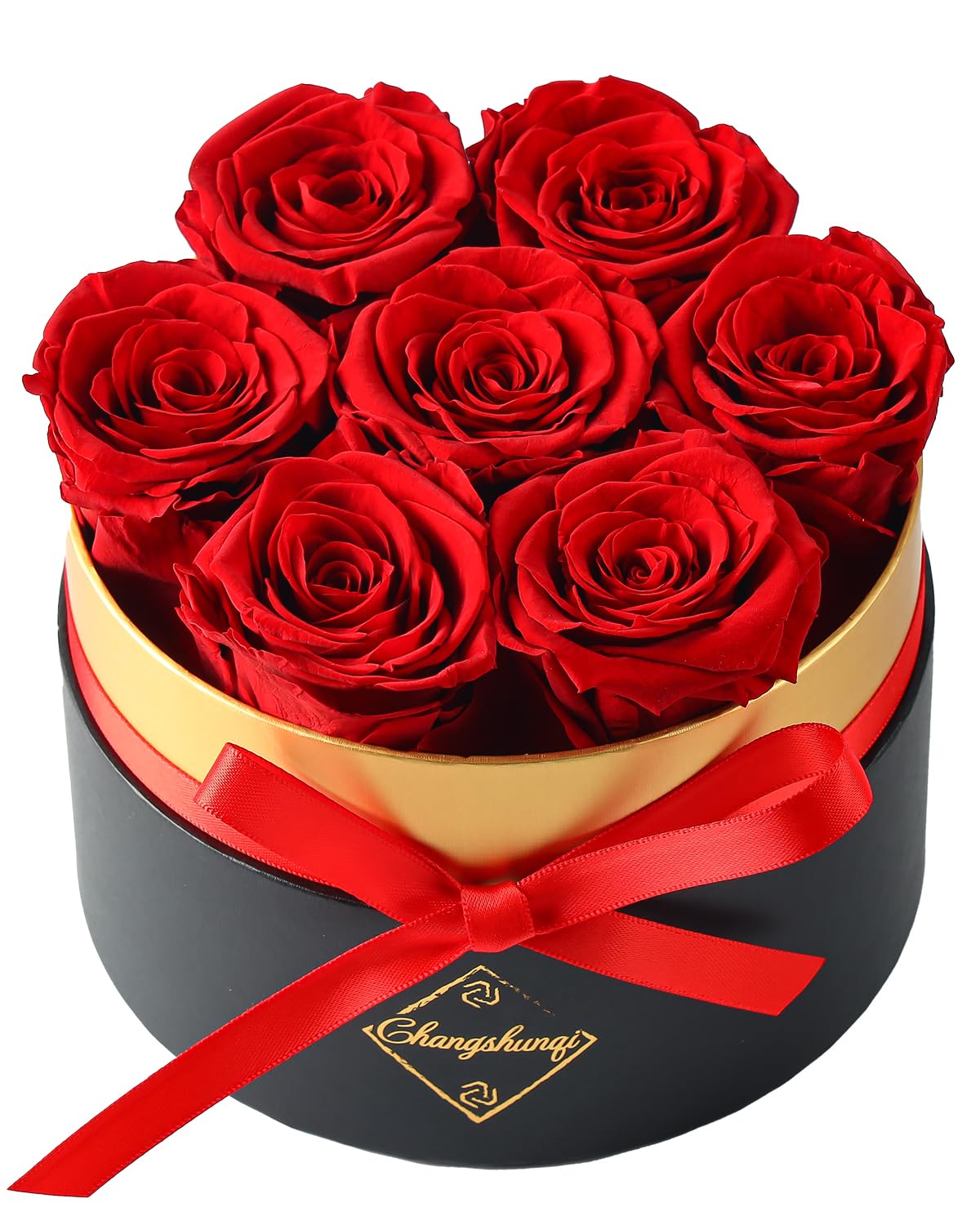 Changshunqi Forever Flowers Preserved Roses in a Box - 7 Preserved Flowers in a Box Last 2-3 Years, Rose Forever Birthday Flower Gifts for Women Her Wife Anniversary Mothers Rose Gift for Her