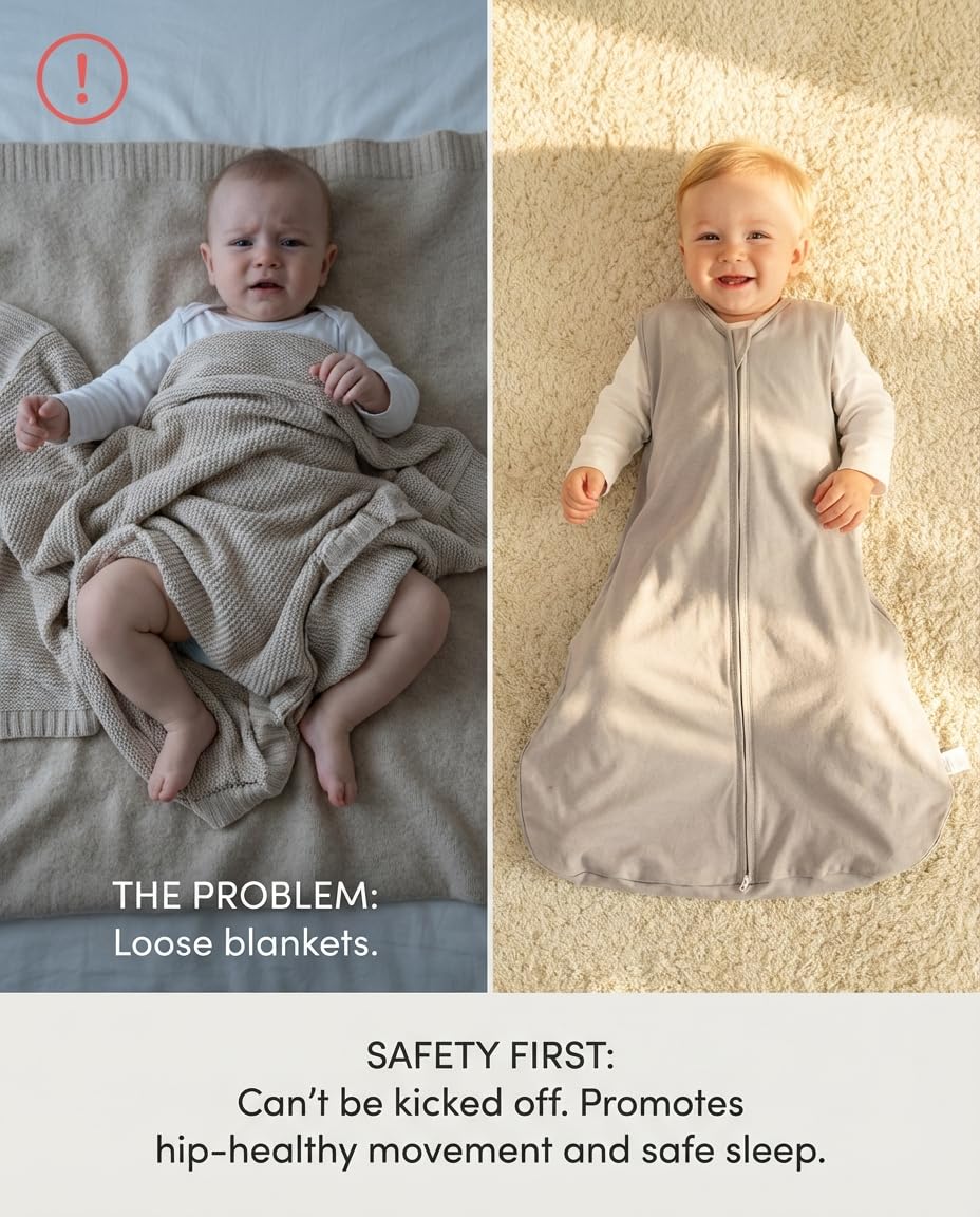 3 Pack Baby Sleep Sack 0-6 Months 100% Organic Cotton, 0.5 TOG Lightweight Wearable Blanket, 2-Way Zipper Sleeping Bag, Cotton&Fawn&Grey - Image 3