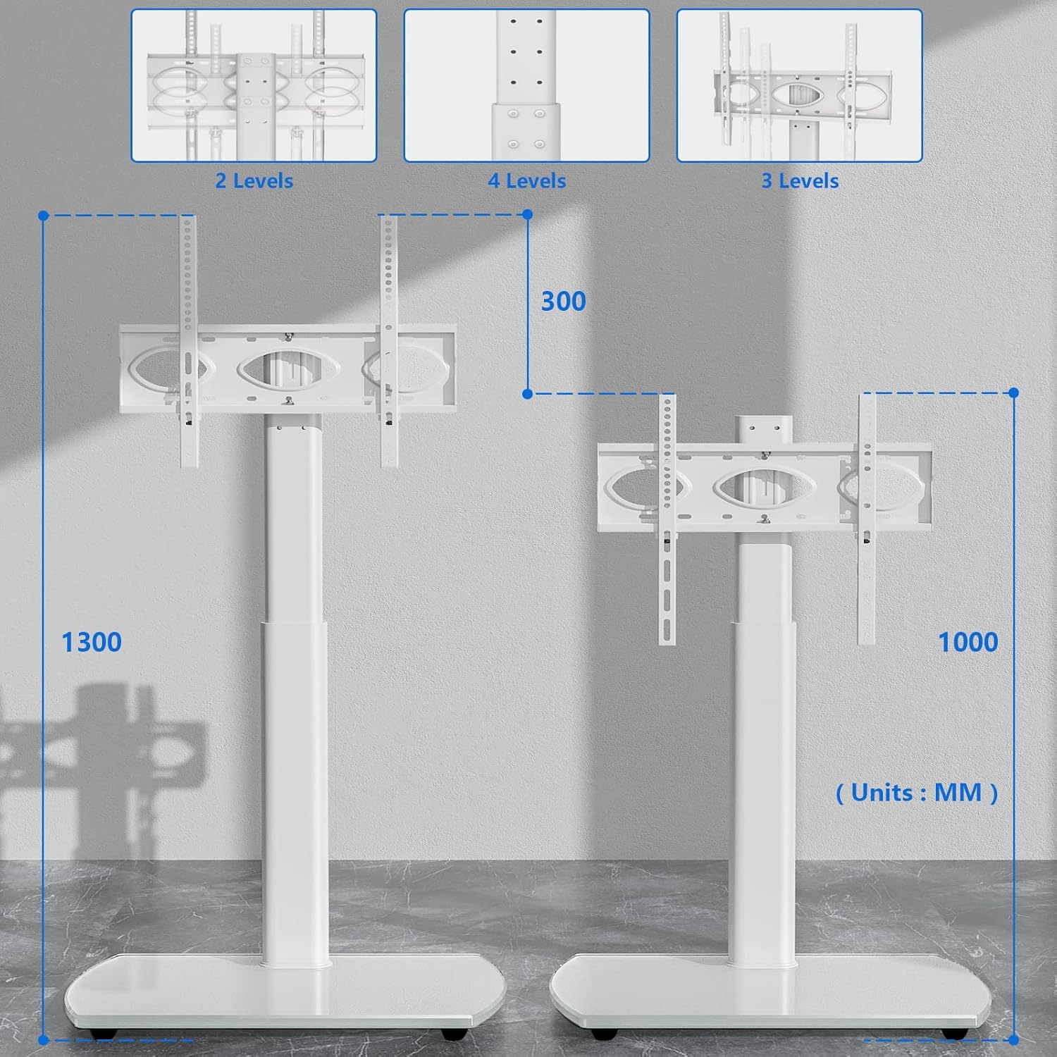 Height adjustment levels from 1000mm to 1300mm