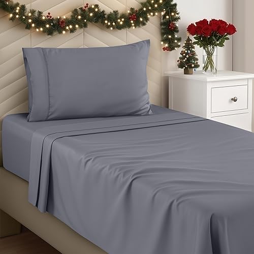 Utopia Bedding - Juego de sábanas, tamaño individual, microfibra cepillada, suaves, esquinas profundas, incluye 1 encimera, 1 bajera y 1 funda (gris)